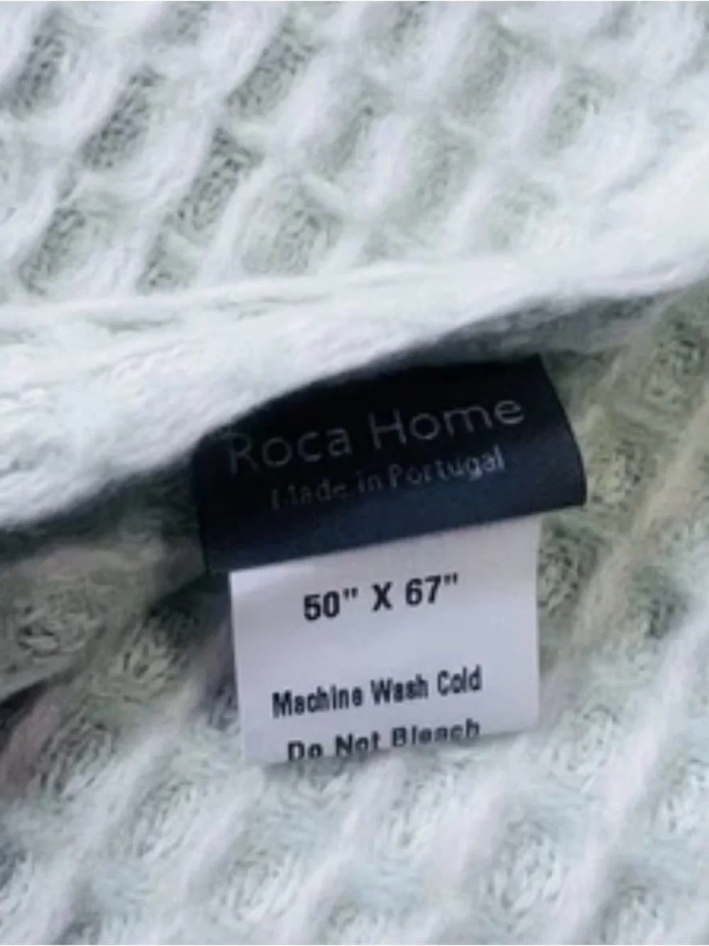 ROCA HOME PORTUGAL WAFFLE WEAVE KNIT COTTON MINT GREEN THROW BLANKET 50
